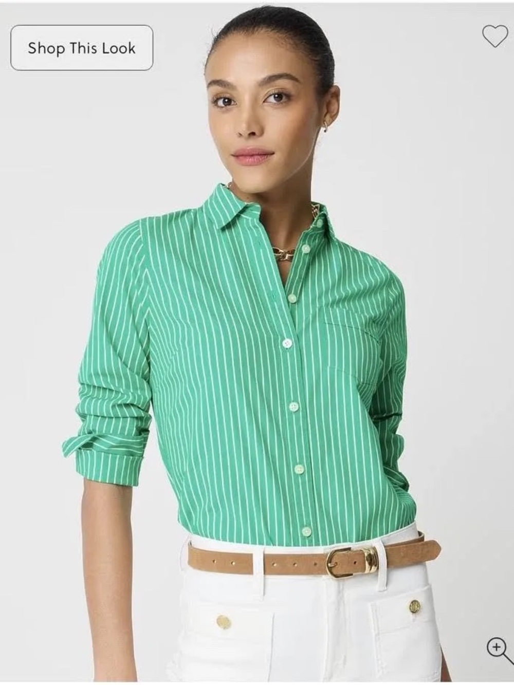 J. Crew Women’s Cotton Blend Button Up Top Green and White Striped Size 2X NWT